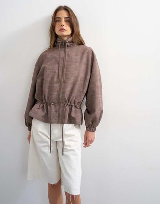 Topshop Anorak in nylon a quadri multicolore con collo a imbuto