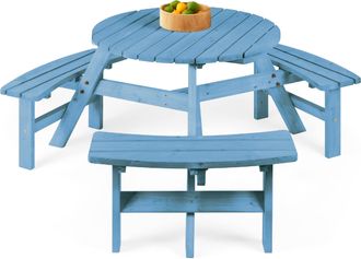 Best Choice Products 6-Person Circular Outdoor Wooden Picnic Table w/ 3 Built-In Benches, Umbrella Hole