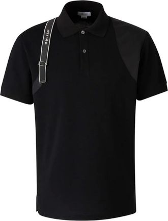 Alexander McQueen harness-detail panelled polo shirt - men - Cotton - M - Black