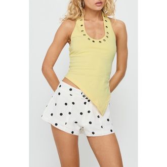 Princess Polly Appreciation Polka Dot Organic Cotton Blend Shorts in White Polka at Nordstrom, Size 12
