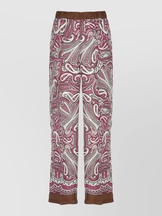 Parosh silk flared trousers paisley pattern hem