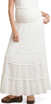 Nom Maternity Florence Stretch Lace Maxi Skirt in White Lace at Nordstrom, Size Medium