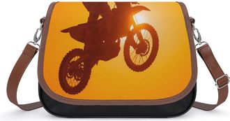 Generic Motorcycle Motocross Jumping on Sunset Womens Crossbody Bag Fashion Shoulder Handbags Message Tote Bag with Adjustable Strap