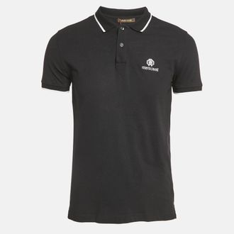 Roberto Cavalli Black Logo Embroidered Pique Polo T-Shirt