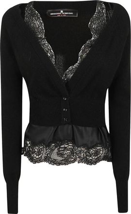 Ermanno Scervino Kanten-gebreide Gelaagde Vest - Dames - Cashmere truien - Zwart - 2XS - Kasjmier - Truien & Vesten