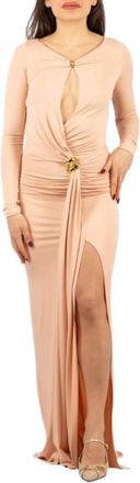 Elisabetta Franchi Rode Loper Jurk met Juweel Detail - Dames - Avondkleed - Beige - M - Kleedjes