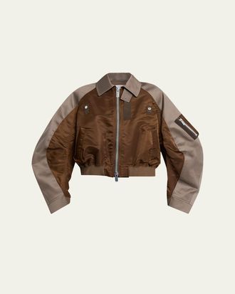 sacai Mixed-Media Cotton Chino And Nylon Bomber Jacket