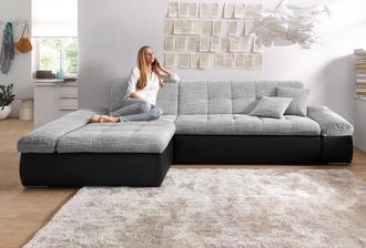 Domo Collection Ecksofa »Moric, L-Form, XXL-Sofa - Breite 300cm, viel Platz, auch in Cord« wahlweise mit Bettfunktion und Armteilverstellung, schwarz-silber