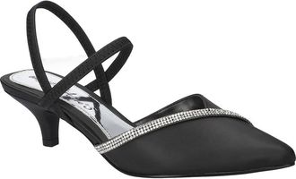 Easy Street Unna Kitten Heel Pump in Black Satin With Stones at Nordstrom Rack, Size 7.5