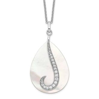 Diamond2Deal Sterling Silver Mother of Pearl Cubic Zirconia Tear From Heaven Necklace