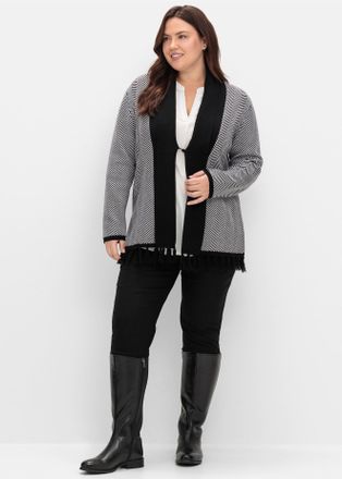 Sheego Strickjacke SHEEGO, Damen, Gr. 40/42, schwarz-weiss (schwarz, wei&szlig;), 50% Viskose, 26% Polyamid, 24% Polyester, gemustert, Strickjacken Strickjacke
