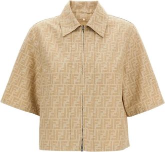 Fendi Jassen, Dames, Beige, S, Denim, Chambray Cropped Denim Jacket