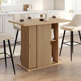 IDMarket Juliette Isla Central Para 4 Personas, 110 Cm, Pata Central Con Almacenamiento, Efecto Listones, Listones De Madera
