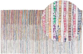 Beliani Alfombra A Rayas Multicolores De Algod&oacute;n 80 X 150 Cm Rectangular Tejida A Mano Mersin