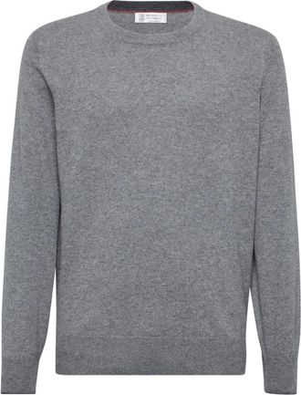 Brunello Cucinelli Trui met ronde hals - Heren - Cashmere truien - Grijs - M - Kasjmier - Truien & Vesten