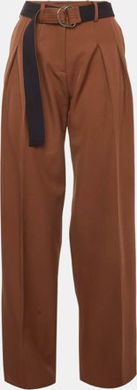 Victoria Beckham Brown Gabardine Belted Trousers