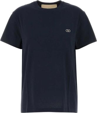 Valentino Garavani VG Embroidery T-Shirt - Dames - T-shirts - Blauw - L - Katoen - Tops