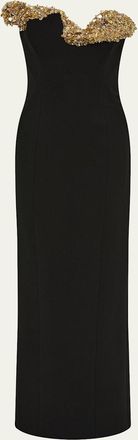 Rachel Gilbert Lucca Sequin Sculpture Strapless Column Gown