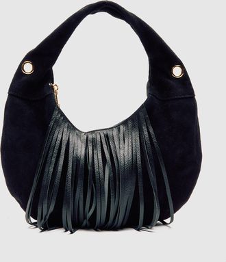 N&uacute;noo Mini Gabi Suede franje zwart met de Goud Tas