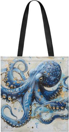 Generic Octopus Blue And Gold Tote Bag for Women Men Shoulder Bags Purses Pouch Handbags