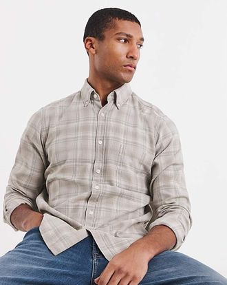 HUGO BOSS Long Sleeve Check Shirt - Beige