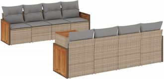 vidaXL Set De Sof&aacute;s De Jard&iacute;n 9 Pzas Con Cojines Rat&aacute;n Sint&eacute;tico Beige Vidaxl