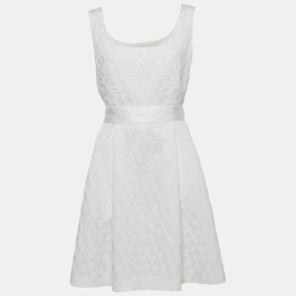 Carolina Herrera White Textured Jacquard Sleeveless Mini Dress