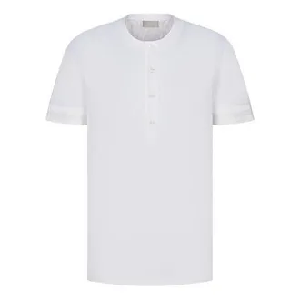 Dior Mens DIOR FW21 Cotton Plain Weave Knit Detail Short Sleeve White T-Shirt 193J634A0677-C080