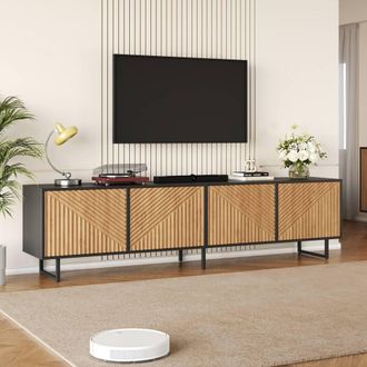 Merax Black & Oak Effect TV Unit with 4 Doors & Cable Hole for 75 TVs