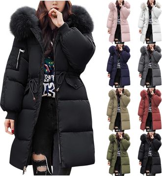 Generic Winter Jackets For Women Uk 2025 Quilted Down Long-Lenght Puffer Coats Ladies Lightweight Waterproof Jacket With Fur Hood Plus Size Slim Trench Coat W