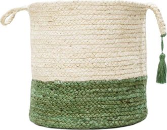 LR Home Two-Tone Jute Decorative Storage Basket With Handles