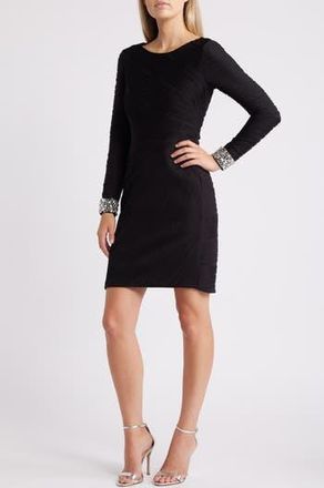 Vince Camuto Rhinestone Detail Long Sleeve Cocktail Dress in Black at Nordstrom Rack, Size 16