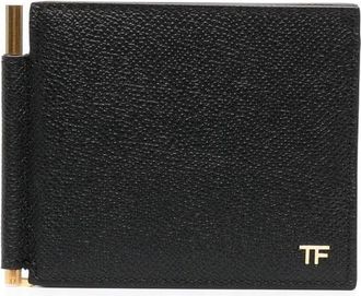 Tom Ford hinged leather bifold wallet - men - Bos Taurus/Sheepskin/Brass - One Size - Black