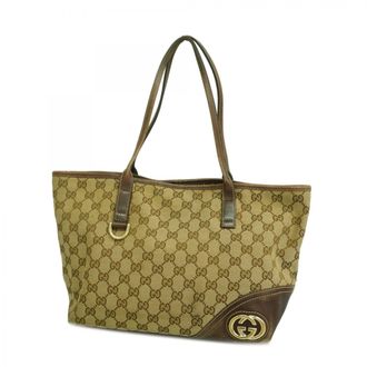 Gucci Beige Brown Canvas Tote Bag (Pre-Owned)