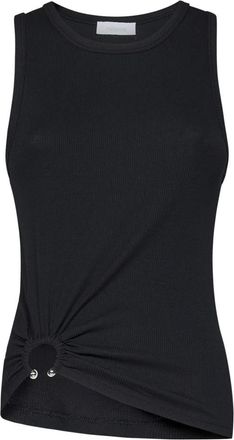 Paco Rabanne Zwarte Geribbelde Tanktop met Metalen Piercing - Dames - Tops zonder mouwen - Zwart - S - Katoen - Tops