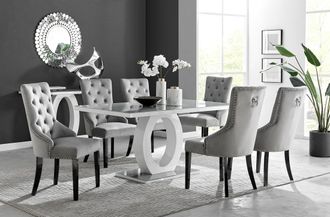 Furniturebox Giovani 6-Seater Grey Glass Dining Table & 6 Belgravia Velvet Dining Chairs