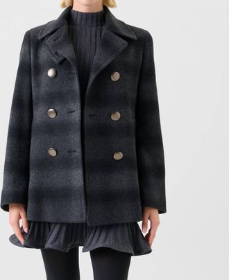 Akris Womens Blurred Check Wool Pea Coat In Charcoal/black