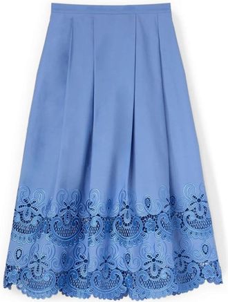 Motivi Geplooide rok met sangallo kanten borduursel - Dames - Midirokken - Blauw - 2XS - Katoen - Rokken
