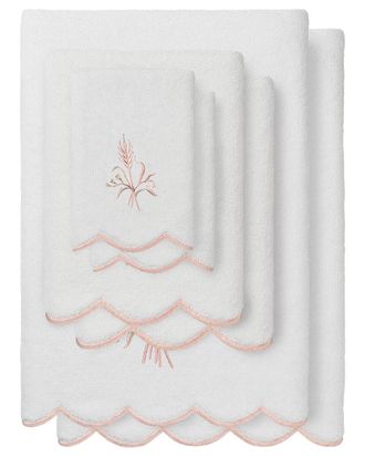 Linum Home Textiles 100% Turkish Cotton Whitney Scallop 6Pc Embellished Towel Set