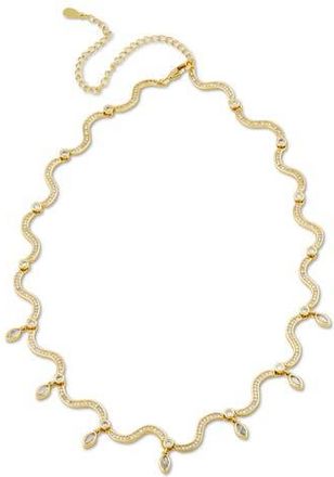 Savvy Cie Jewels Wavy 18k Gold Plated Cubic Zirconia Fringe Necklace in Yellow Gold at Nordstrom Rack