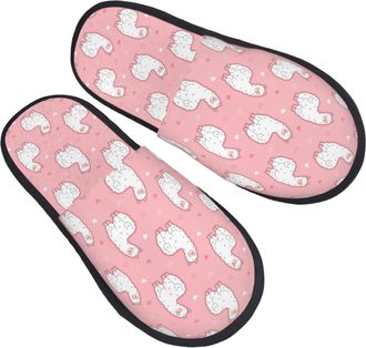 Generic Slippers Cute Alpaca Love Pink Cozy Fluffy Slippers Warm Anti-Slide Slipper For Guest Room Travel Ladies L