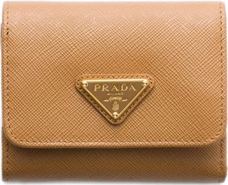 Prada Portafoglio in pelle Saffiano con logo a triangolo - Toni neutri