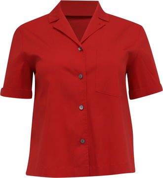 Theory Button-Down Camp Shirt in Red Cotton