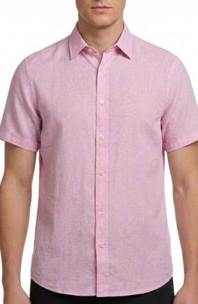 Report Collection Short Sleeve Linen & Cotton Blend Button-Up Shirt in Pink at Nordstrom Rack, Size X-Large