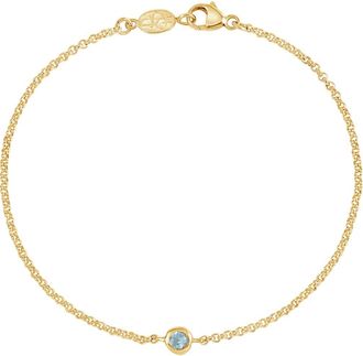 Dower & Hall Single Aquamarine Dewdrop Chain Bracelet in Yellow Gold Vermeil at Nordstrom, Size 7.25