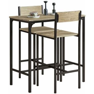 SoBuy Set Mesa Alta De Bar Y 2 Taburetes Con Respaldos Mesa De Cafeter&iacute;a, 3 Piezas Set De Balc&oacute;n, Set De Bar L89cm X D45cm X H86,5cm Ogt03-n Sobuy Es