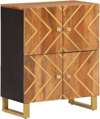 vidaXL Mobiletto Marrone e Nero 60x33,5x75 cm Legno Massello di Mango vidaXL