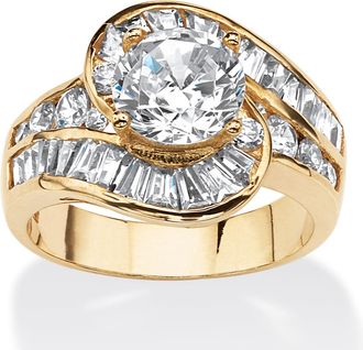 Palm Beach Jewelry 4.79 TCW Round Cubic Zirconia Bypass Ring in 14k Gold-Plated