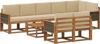 vidaXL Conjunto De Sof&aacute;s De Exterior 9 Uds. Natural Y Beige Poli&eacute;ster Vidaxl