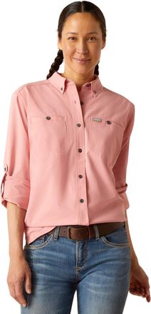 Ariat Womens Rebar Made Tough 360 AirFlow DuraStretch Work Shirt Long Sleeve in Mauveglow, Size X-Small, by Ariat